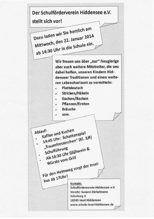 Flyer "Schulförderverein Hiddensee e.V." stellt sich vor